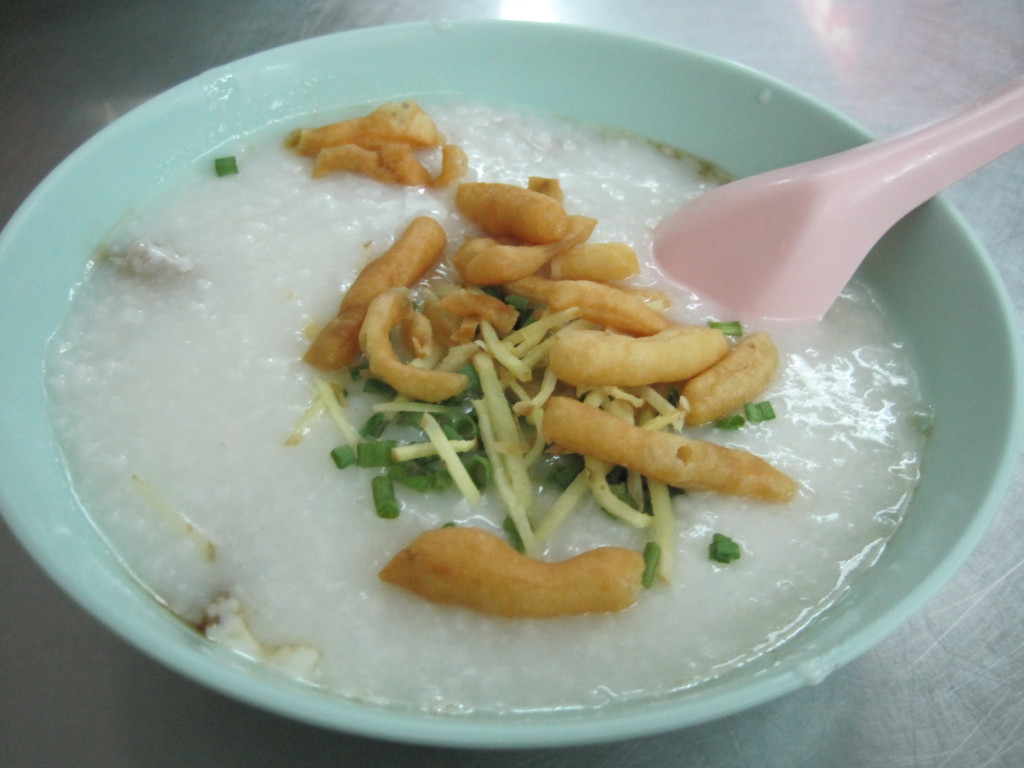 My aunt and I had some congee for dinner one night at a small small shop in an alley in Bangkok. It was right outside the hotel, which was in a neighborhood just north of the Mo Chit BTS station.