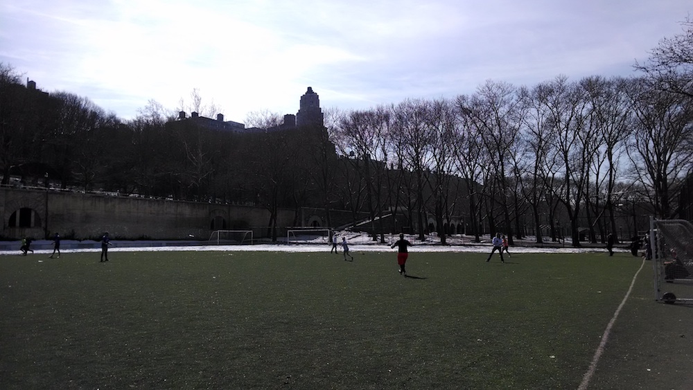 Warming up to play ultimate at Riverside Park! (Not all of the snow has melted though!)