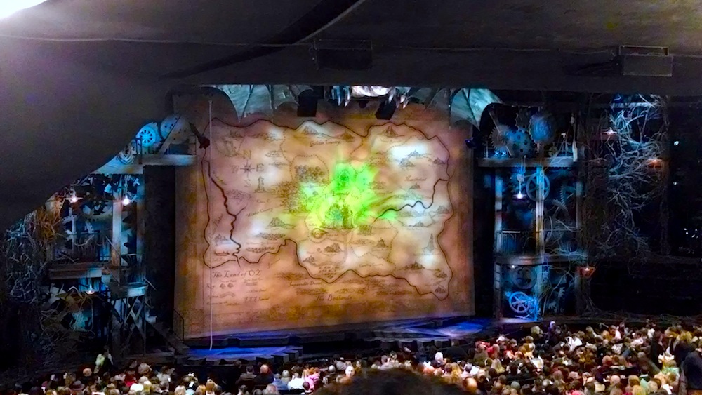 Stage with map curtain and green lights