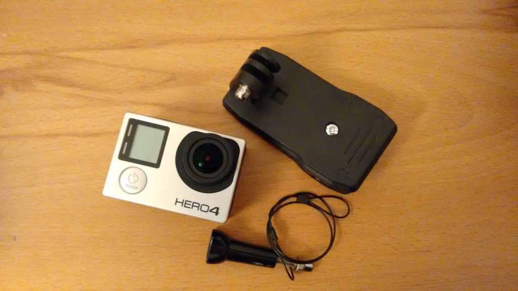 GoPro Hero4 Black with backpack clip and steel wire tether