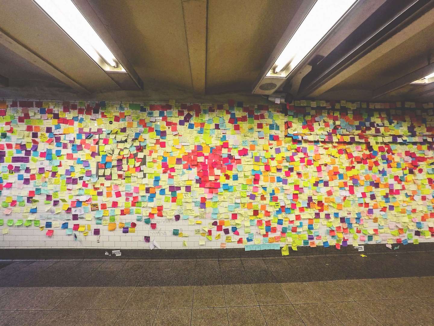 Post it wall in subway station for Union Square